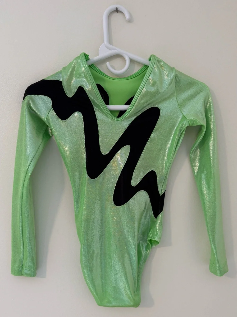 Alpha Factor Gymnastics Leotard Metallic Green/Black Sz Child Large